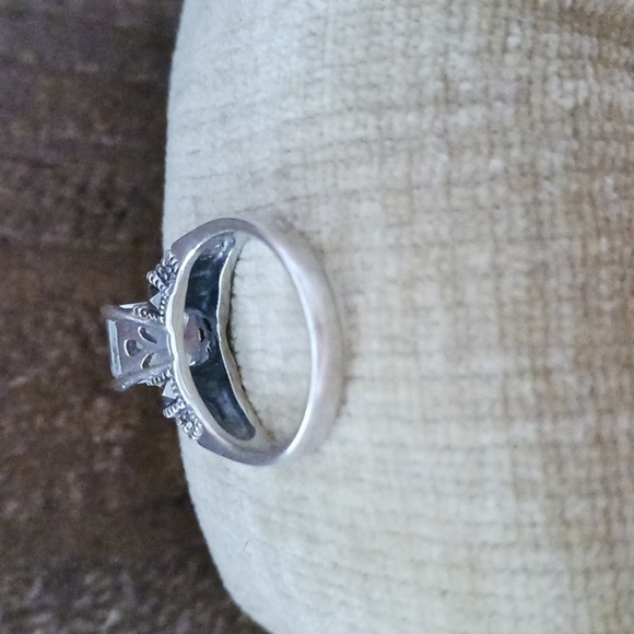 Rhinestone Marcasite Four Prong Set Silver Ring - Picture 3 of 13